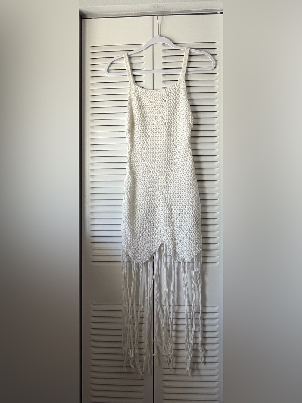 White Crochet Fringe Women's Dress